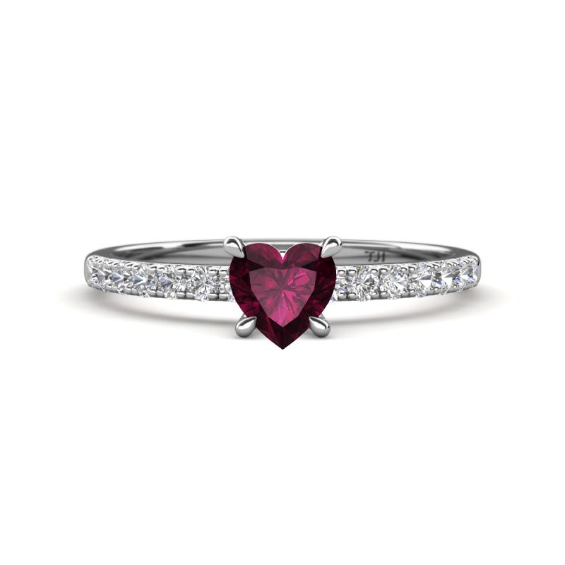 Aurin 6.00 mm Heart Rhodolite Garnet and Round Diamond Engagement Ring 
