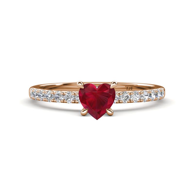 Aurin 6.00 mm Heart Lab Created Ruby and Round Diamond Engagement Ring 