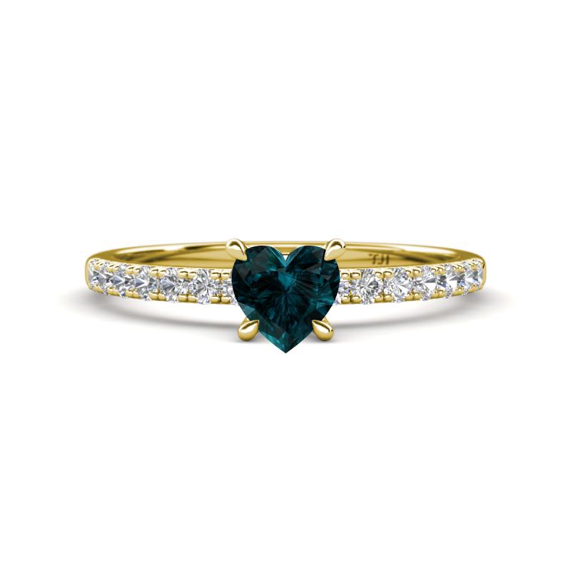 Aurin 6.00 mm Heart London Blue Topaz and Round Diamond Engagement Ring 