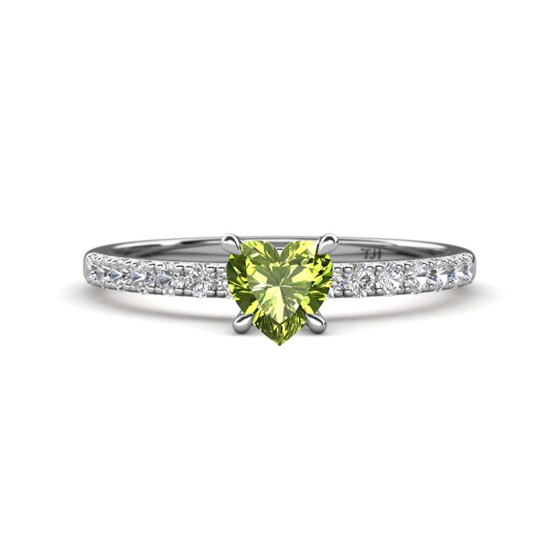 Aurin 6.00 mm Heart Peridot and Round Diamond Engagement Ring 
