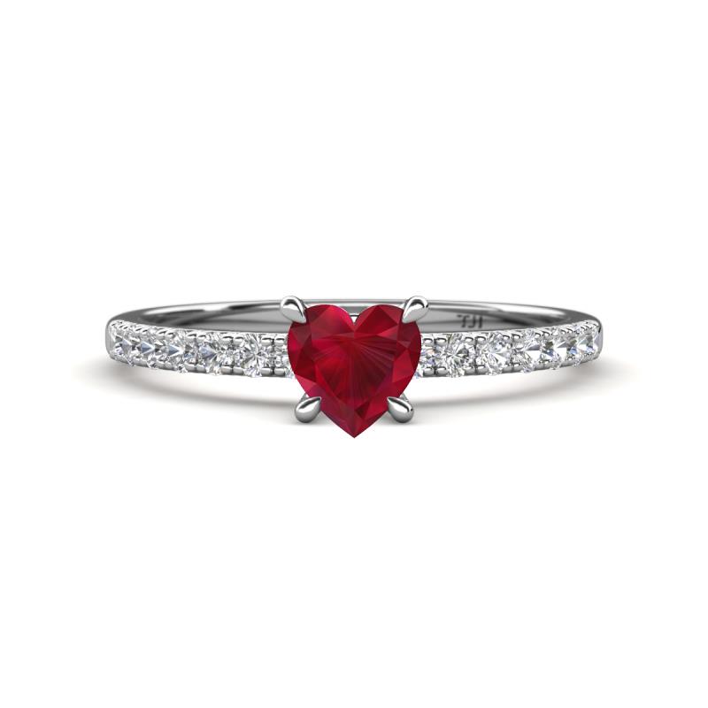 Aurin 6.00 mm Heart Lab Created Ruby and Round Diamond Engagement Ring 