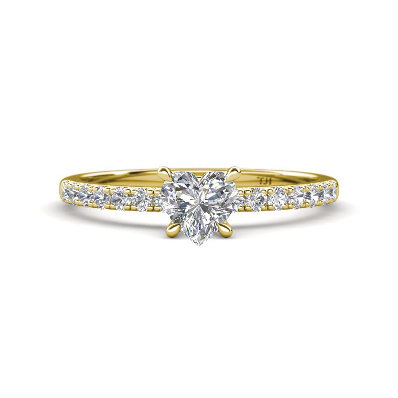 Aurin IGI Certified 6.00 mm Heart Lab Grown Diamond and Round Diamond Engagement Ring 