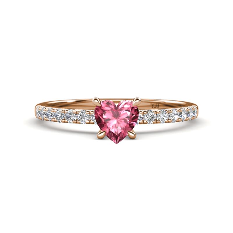 Aurin 6.00 mm Heart Pink Tourmaline and Round Diamond Engagement Ring 