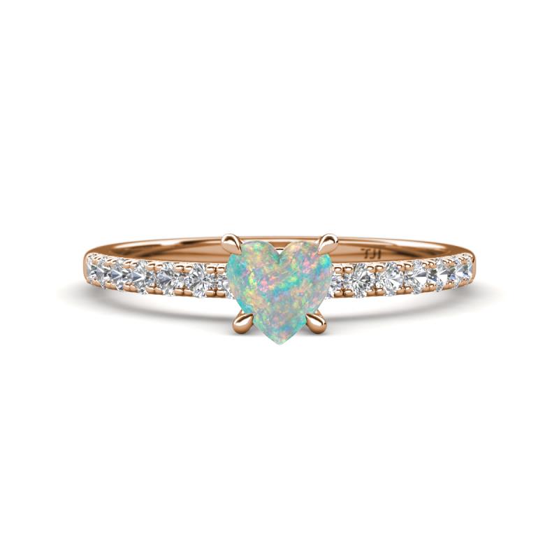 Aurin 6.00 mm Heart Opal and Round Diamond Engagement Ring 