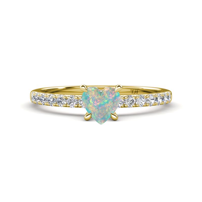 Aurin 6.00 mm Heart Opal and Round Diamond Engagement Ring 