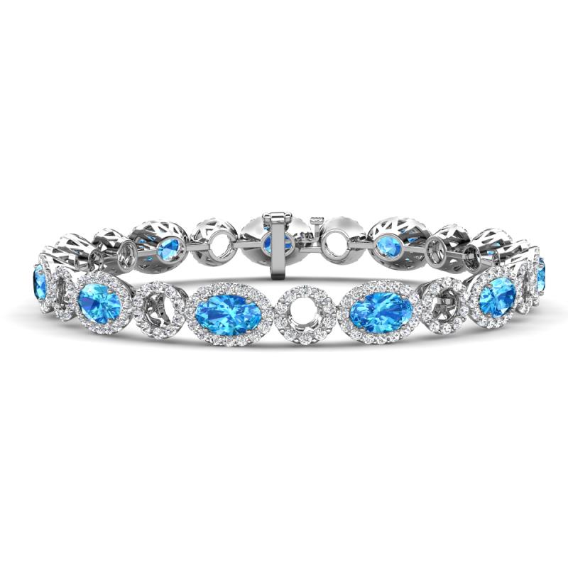 Lyann Oval Blue Topaz and Round Diamond Eternity Tennis Bracelet 