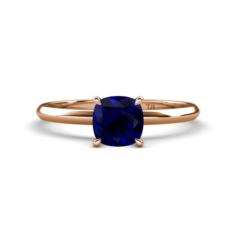 Elodie 6.00 mm Cushion Lab Created Blue Sapphire Solitaire Engagement Ring 