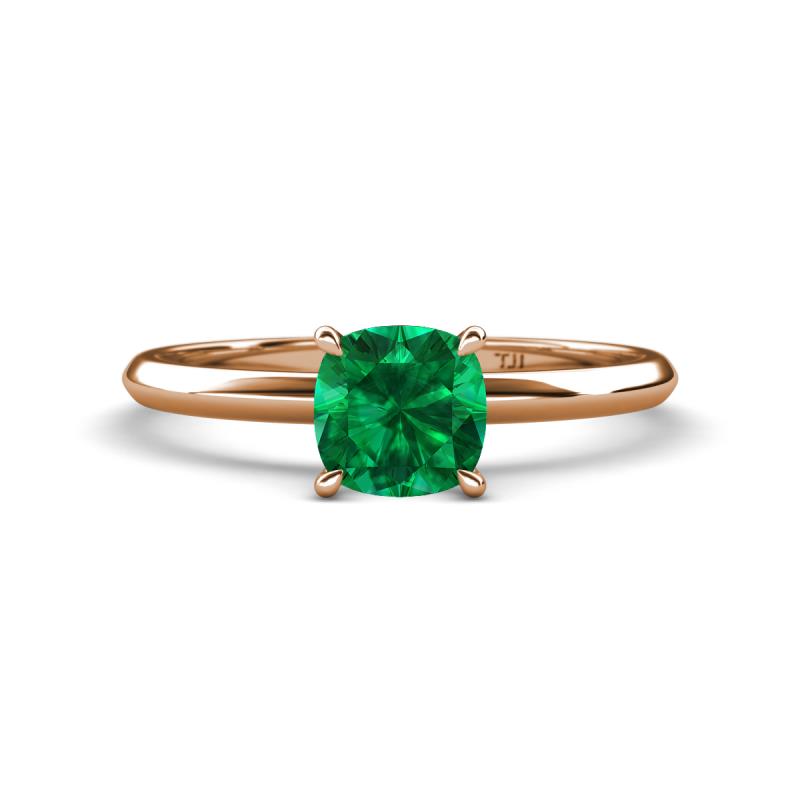 Elodie 6.00 mm Cushion Lab Created Emerald Solitaire Engagement Ring 
