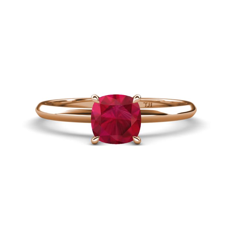 Elodie 6.00 mm Cushion Lab Created Ruby Solitaire Engagement Ring 