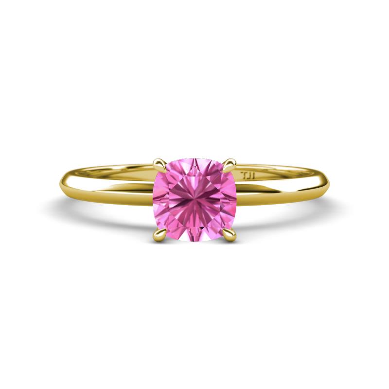 Elodie 6.00 mm Cushion Lab Created Pink Sapphire Solitaire Engagement Ring 