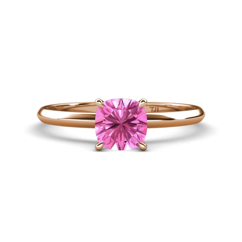 Elodie 6.00 mm Cushion Lab Created Pink Sapphire Solitaire Engagement Ring 