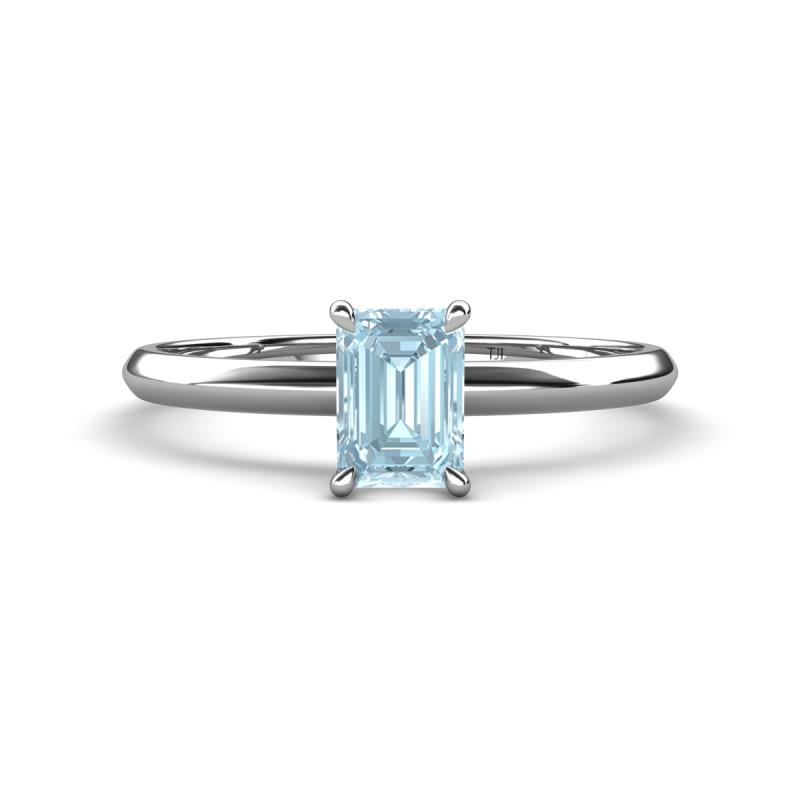 Elodie 7x5 mm Emerald Cut Aquamarine Solitaire Engagement Ring 