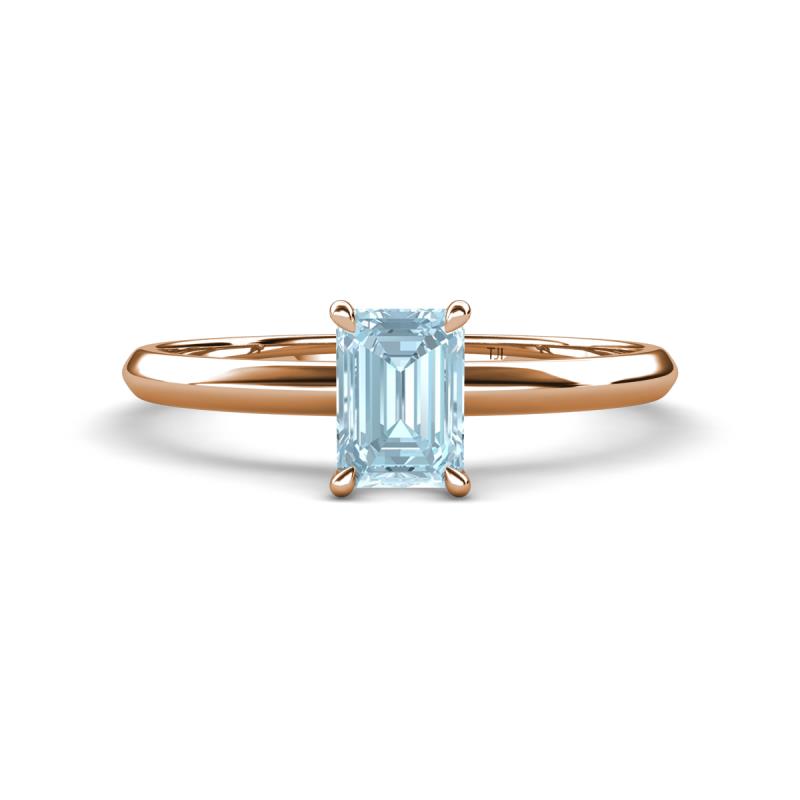 Elodie 7x5 mm Emerald Cut Aquamarine Solitaire Engagement Ring 