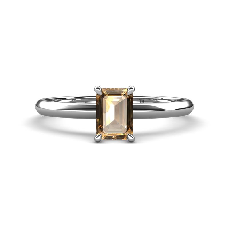 Elodie 7x5 mm Emerald Cut Smoky Quartz Solitaire Engagement Ring 