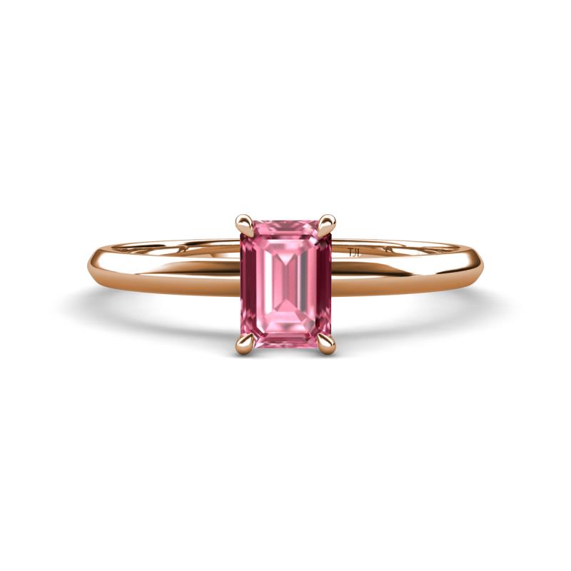 Elodie 7x5 mm Emerald Cut Pink Tourmaline Solitaire Engagement Ring 