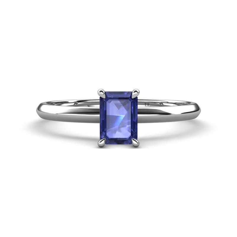Elodie 7x5 mm Emerald Cut Iolite Solitaire Engagement Ring 