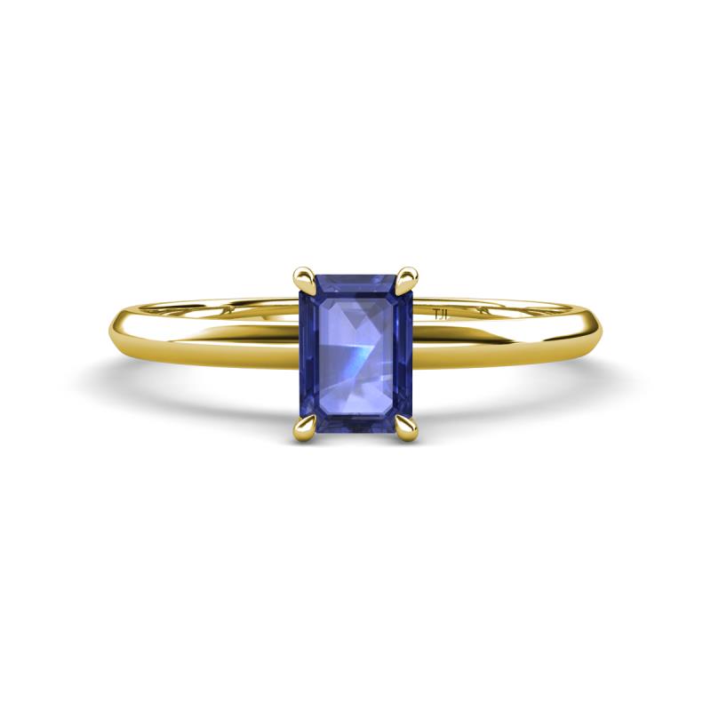 Elodie 7x5 mm Emerald Cut Iolite Solitaire Engagement Ring 