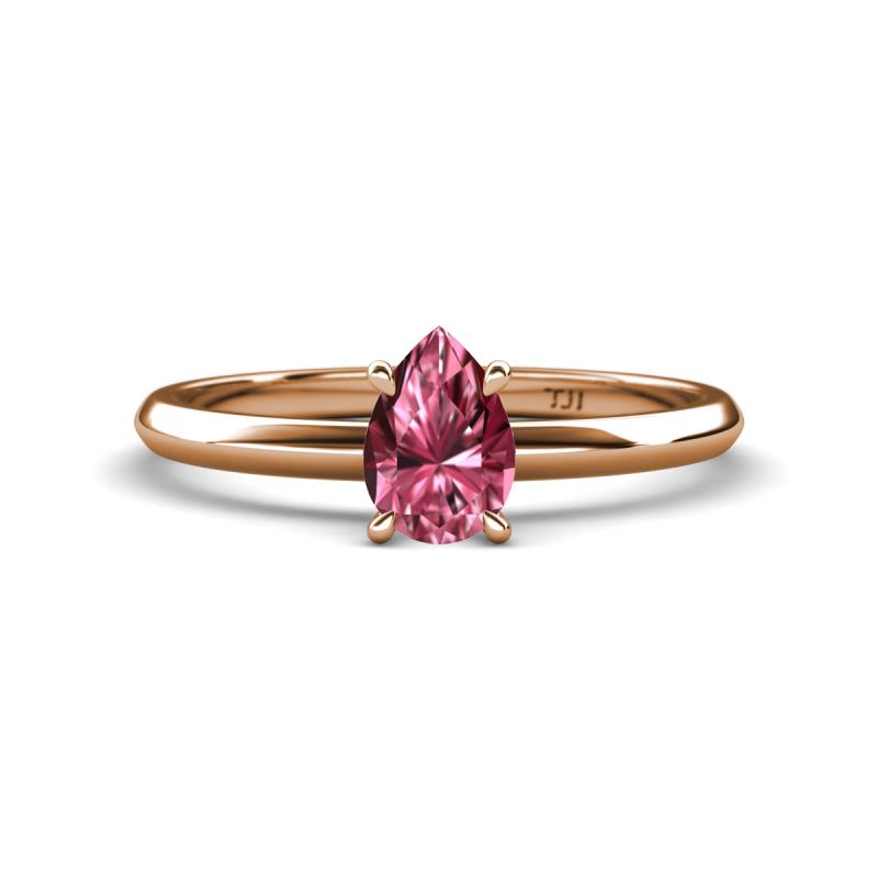 Elodie 7x5 mm Pear Pink Tourmaline Solitaire Engagement Ring 