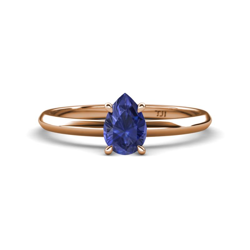 Elodie 7x5 mm Pear Iolite Solitaire Engagement Ring 