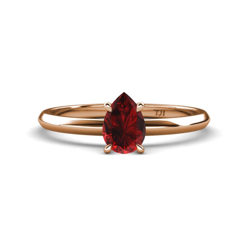 Elodie 7x5 mm Pear Red Garnet Solitaire Engagement Ring 