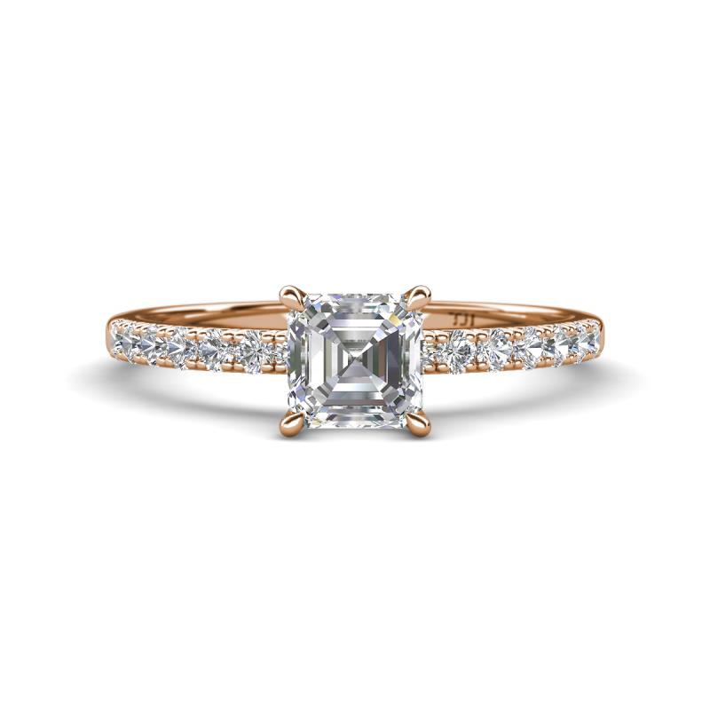 Aurin IGI Certified 6.00 mm Asscher Cut Lab Grown Diamond and Round Diamond Engagement Ring 