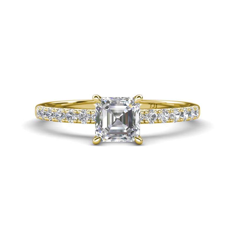 Aurin 6.00 mm Asscher Cut Forever One Moissanite and Round Diamond Engagement Ring 