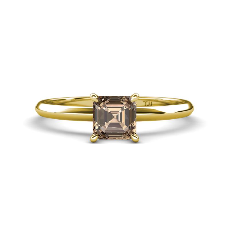 Elodie 6.00 mm Asscher Cut Smoky Quartz Solitaire Engagement Ring 