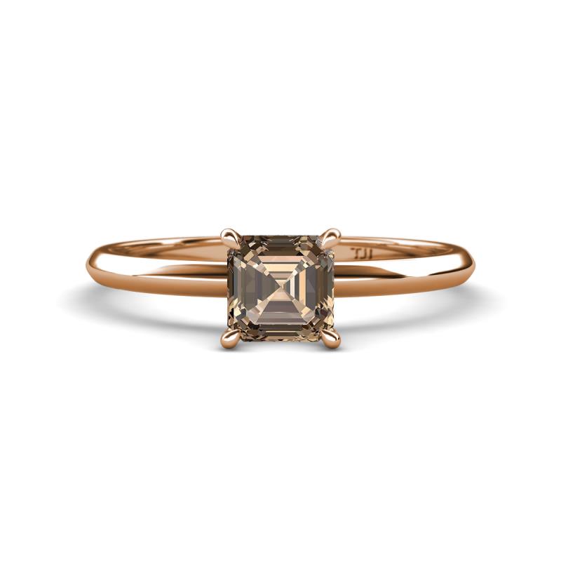 Elodie 6.00 mm Asscher Cut Smoky Quartz Solitaire Engagement Ring 