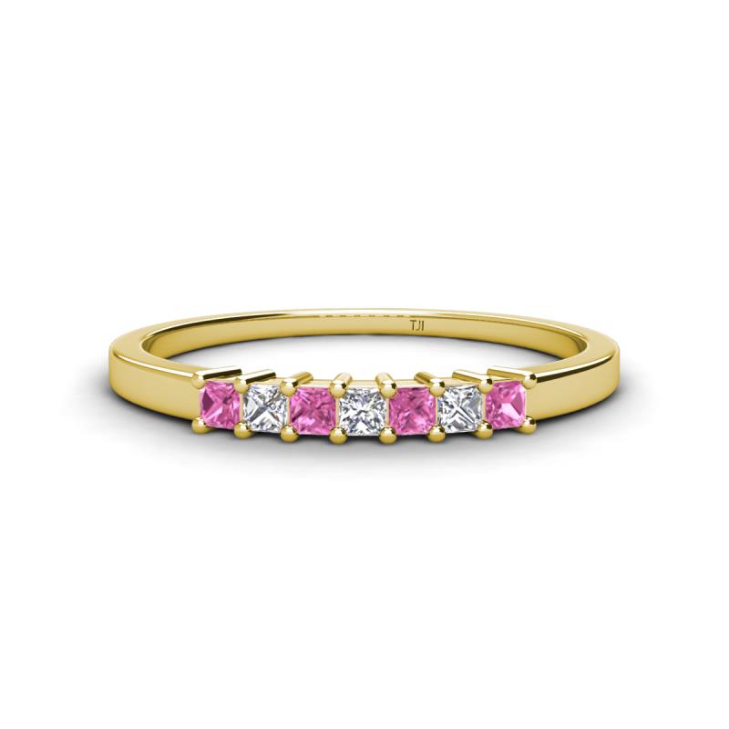 Erica 2.00 mm Princess Cut Pink Sapphire and Lab Grown Diamond 7 Stone Wedding Band 