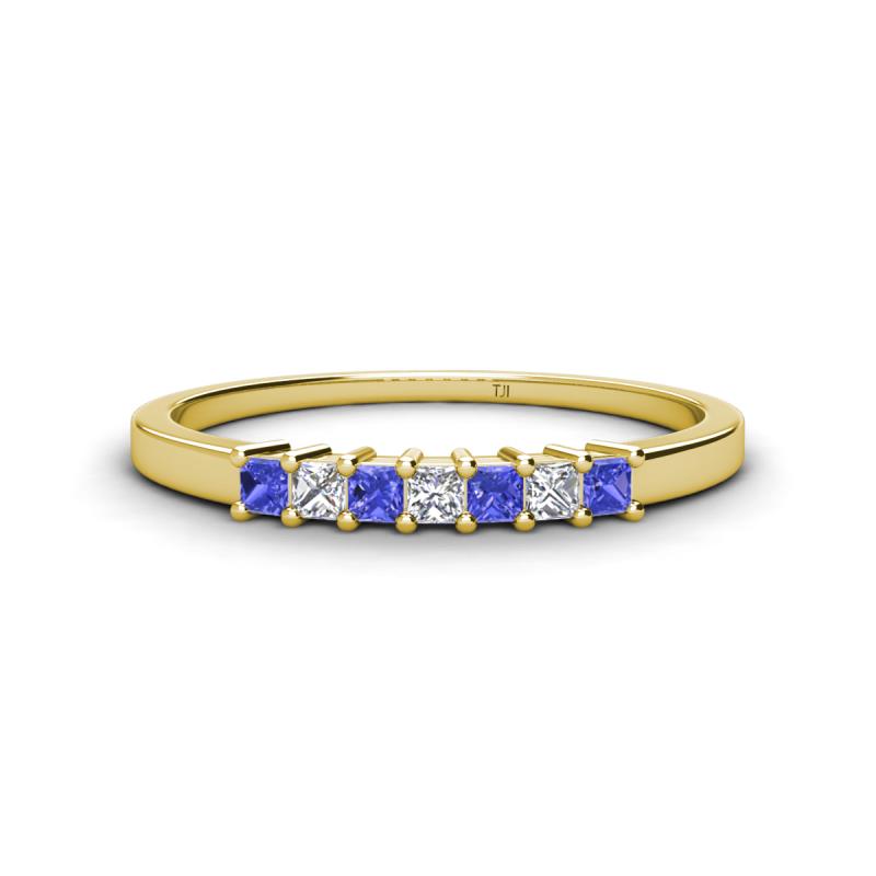 Erica 2.00 mm Princess Cut Tanzanite and Lab Grown Diamond 7 Stone Wedding Band 