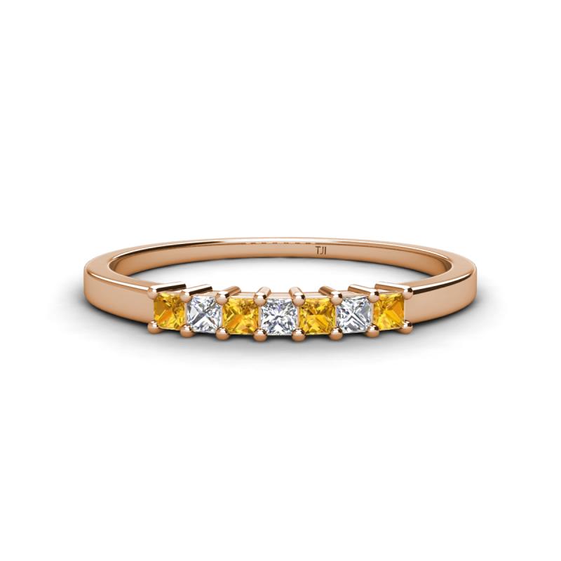 Erica 2.00 mm Princess Cut Citrine and Lab Grown Diamond 7 Stone Wedding Band 