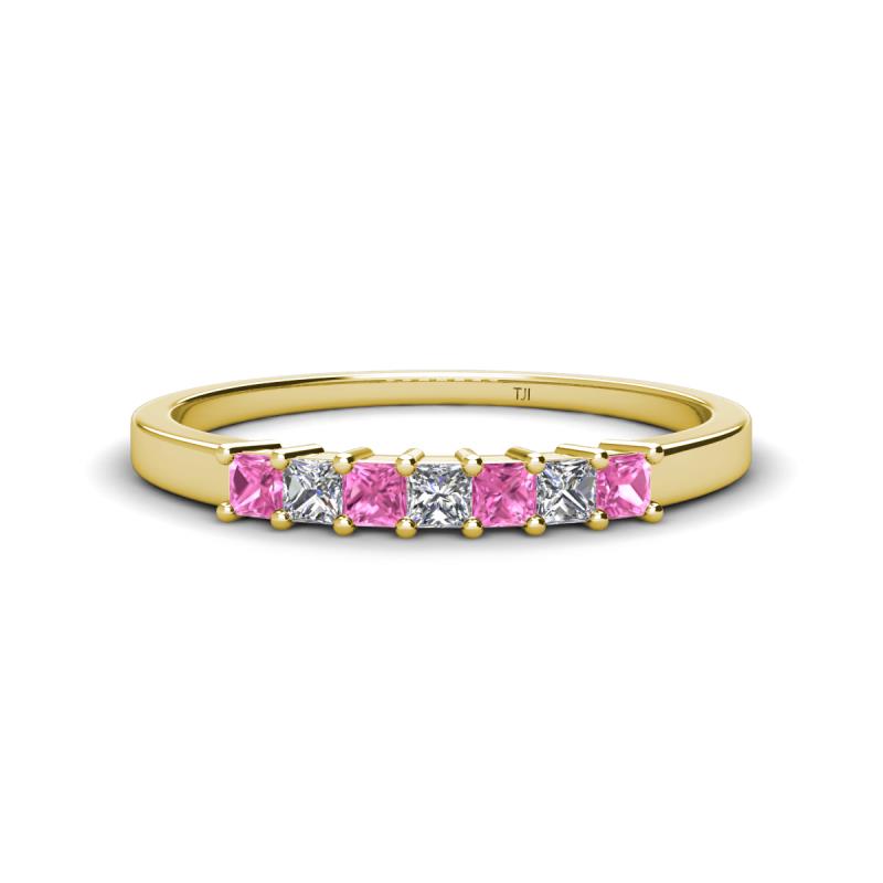 Erica 2.50 mm Princess Cut Pink Sapphire and Lab Grown Diamond 7 Stone Wedding Band 