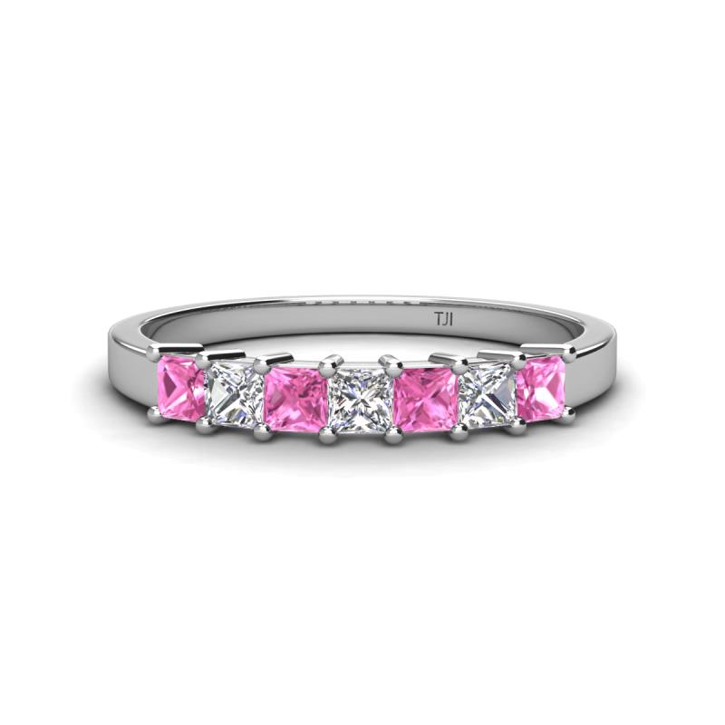 Erica 3.00 mm Princess Cut Pink Sapphire and Lab Grown Diamond 7 Stone Wedding Band 