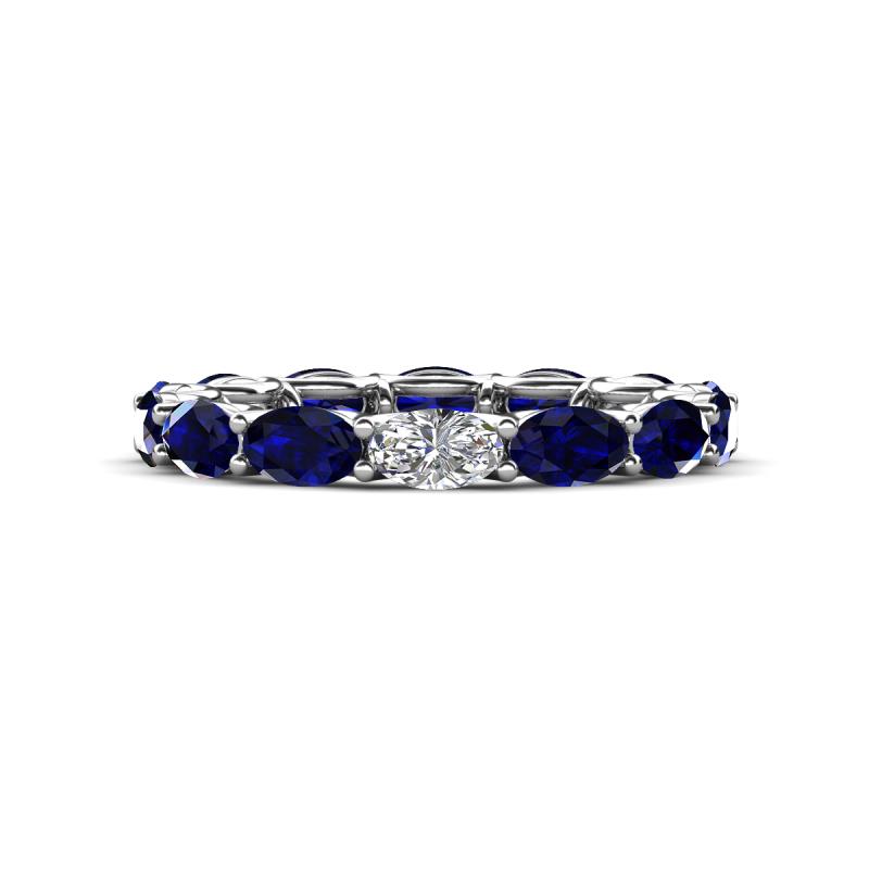 Madison 5x3 mm Oval Forever One Moissanite and Blue Sapphire Eternity Band 
