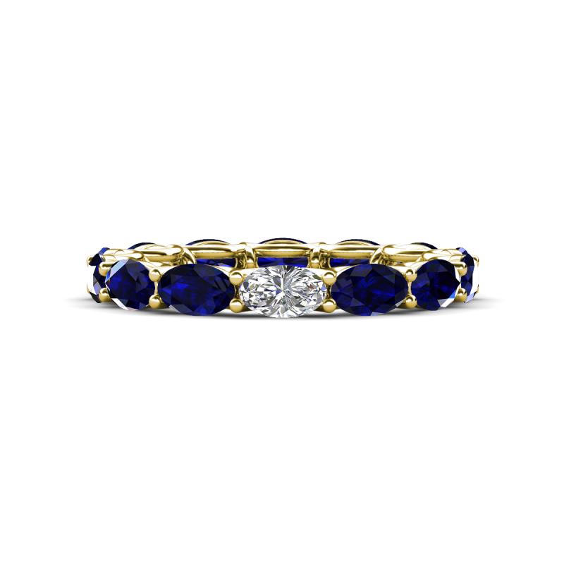 Madison 5x3 mm Oval Forever One Moissanite and Blue Sapphire Eternity Band 