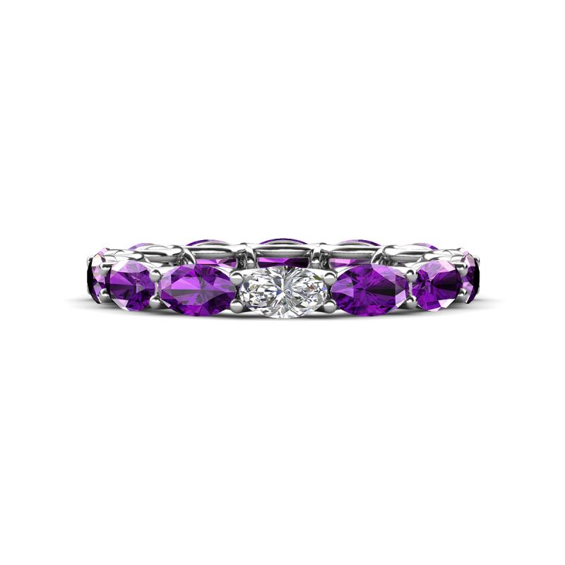 Madison 5x3 mm Oval Forever One Moissanite and Amethyst Eternity Band 