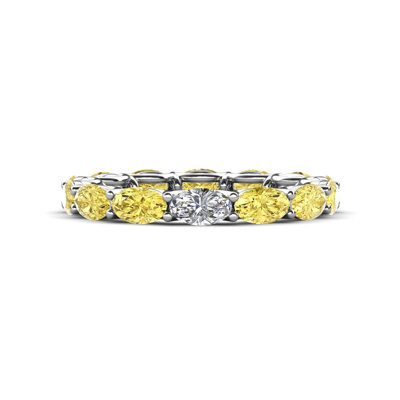 Madison 5x3 mm Oval Forever One Moissanite and Yellow Sapphire Eternity Band 