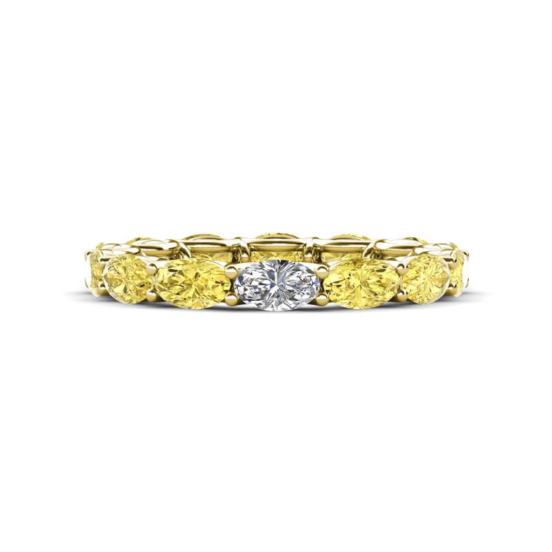 Madison 5x3 mm Oval Forever One Moissanite and Yellow Sapphire Eternity Band 