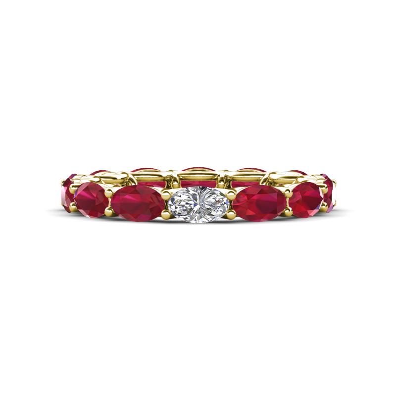 Madison 5x3 mm Oval Forever One Moissanite and Ruby Eternity Band 