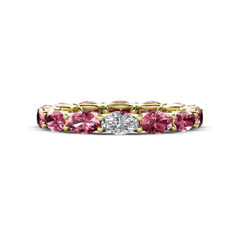 Madison 5x3 mm Oval Forever Brilliant Moissanite and Pink Tourmaline Eternity Band 
