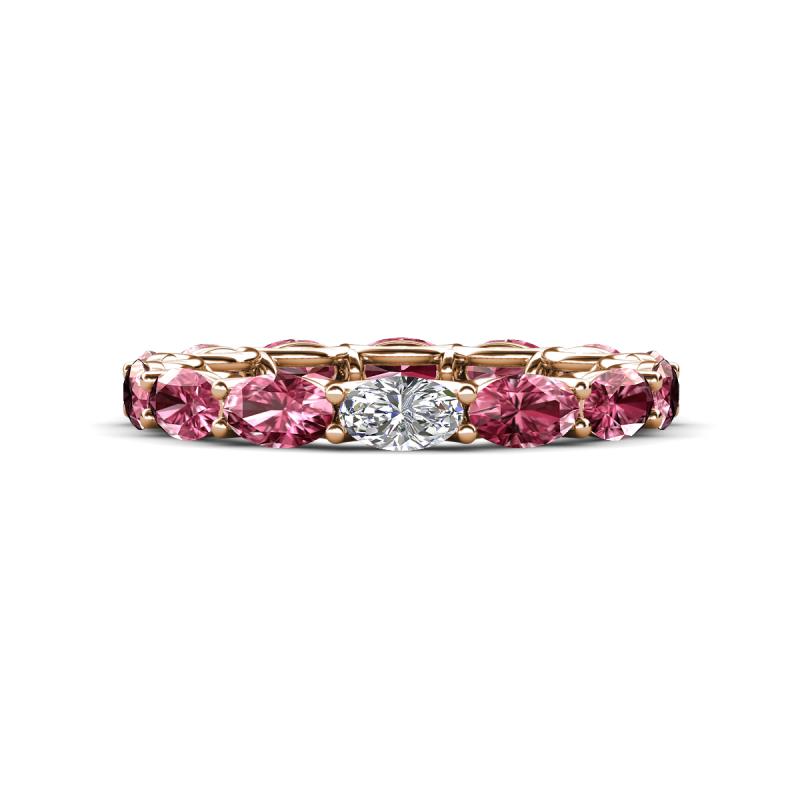 Madison 5x3 mm Oval Forever One Moissanite and Pink Tourmaline Eternity Band 