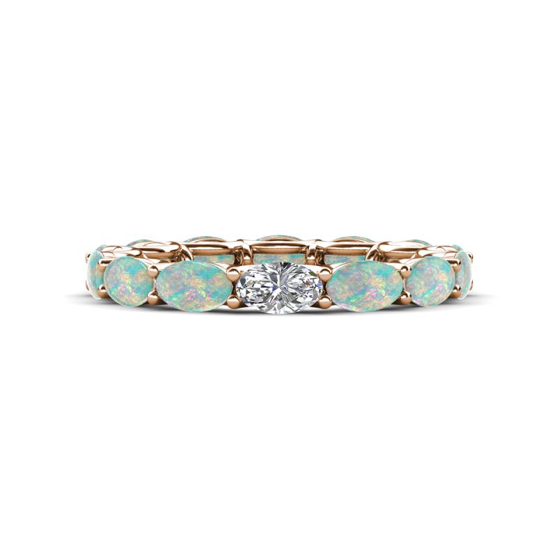 Madison 5x3 mm Oval Forever Brilliant Moissanite and Opal Eternity Band 