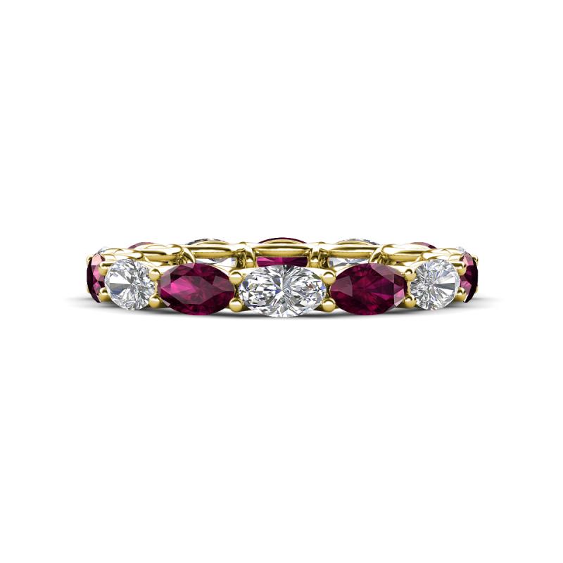 Madison 5x3 mm Oval Lab Grown Diamond and Rhodolite Garnet Eternity Band 