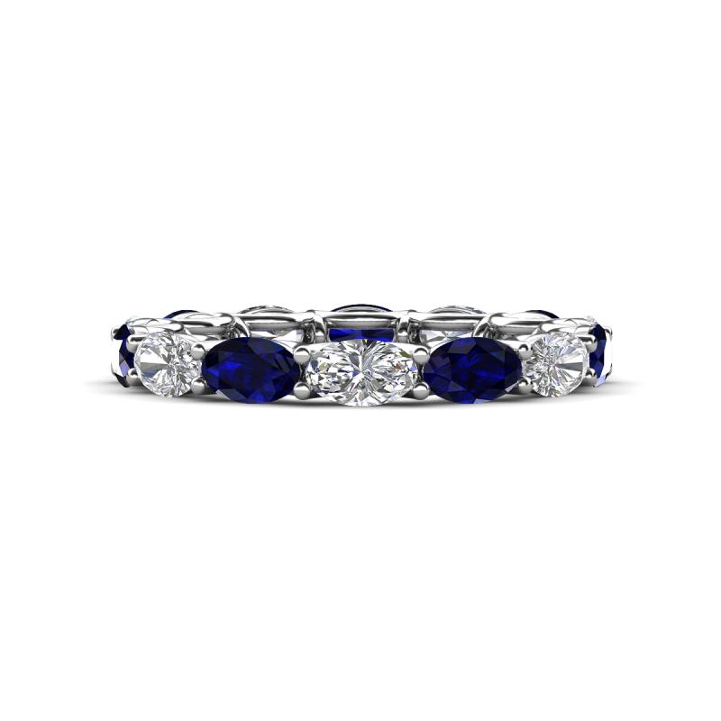 Madison 5x3 mm Oval Forever Brilliant Moissanite and Blue Sapphire Eternity Band 