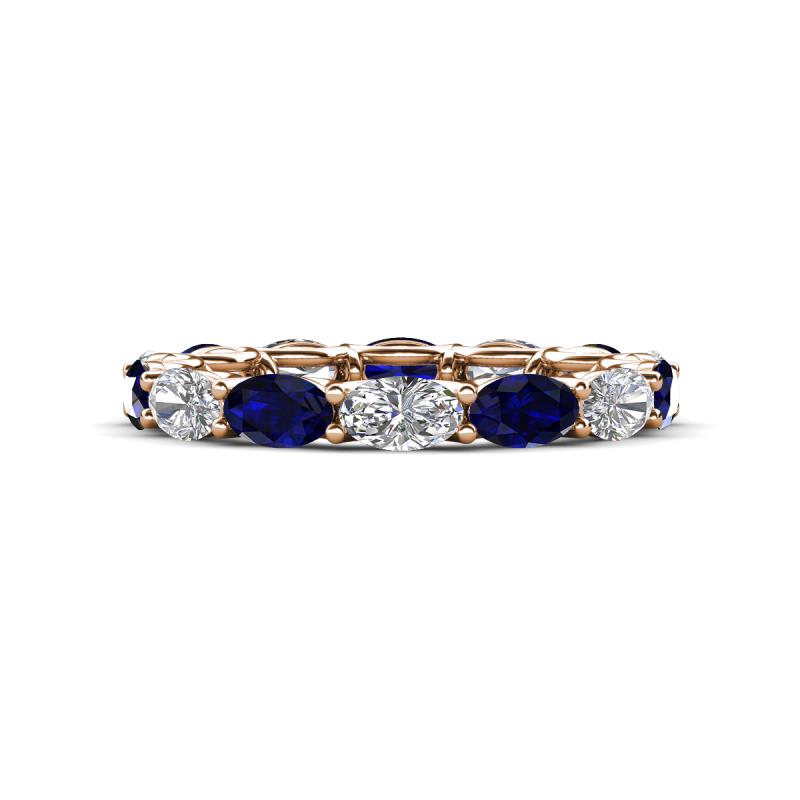 Madison 5x3 mm Oval Forever Brilliant Moissanite and Blue Sapphire Eternity Band 