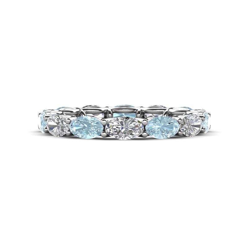 Madison 5x3 mm Oval Forever Brilliant Moissanite and Aquamarine Eternity Band 