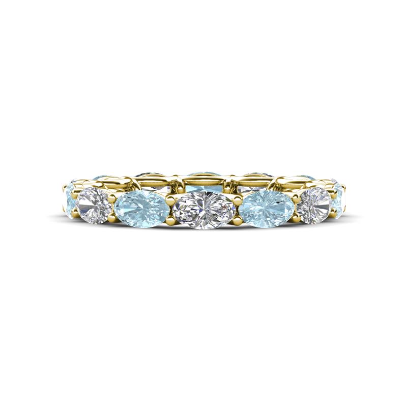 Madison 5x3 mm Oval Forever Brilliant Moissanite and Aquamarine Eternity Band 