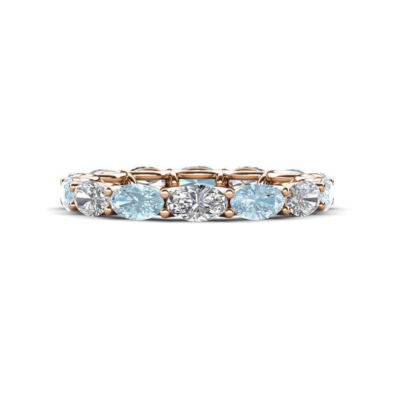 Madison 5x3 mm Oval Forever Brilliant Moissanite and Aquamarine Eternity Band 