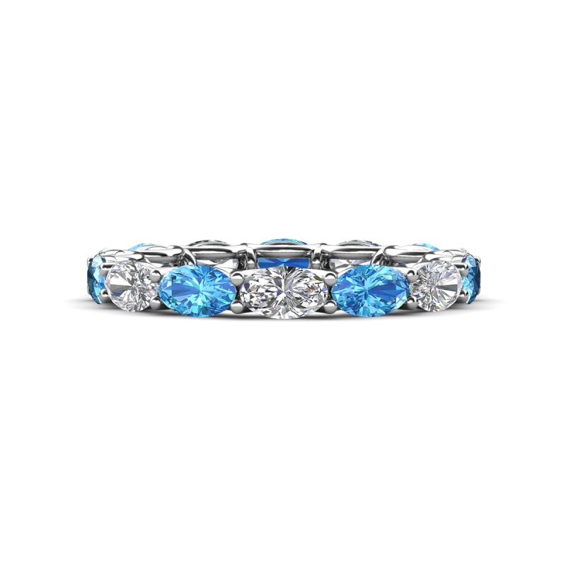 Madison 5x3 mm Oval Forever Brilliant Moissanite and Blue Topaz Eternity Band 