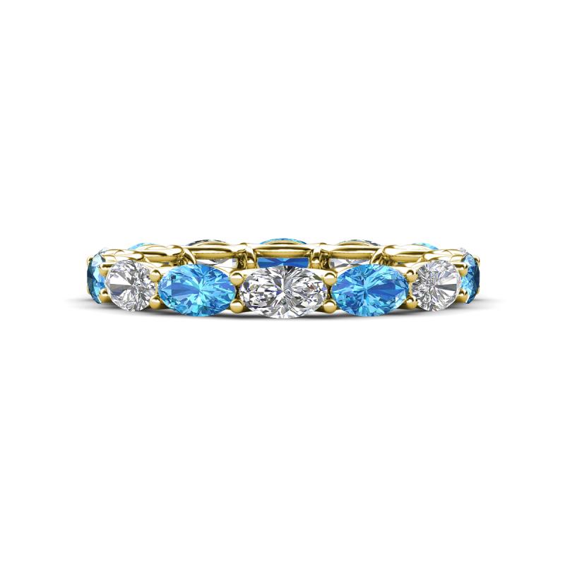 Madison 5x3 mm Oval Forever Brilliant Moissanite and Blue Topaz Eternity Band 